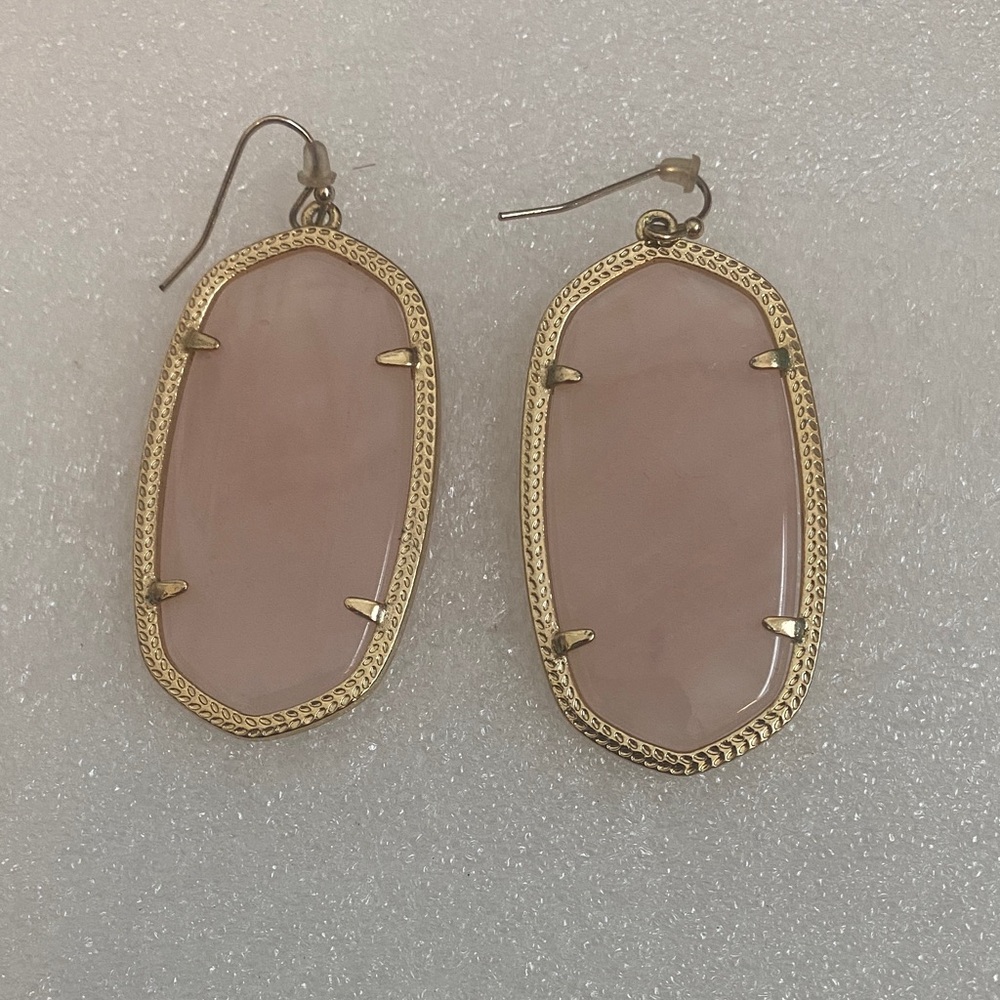 Gold-tone Trim Pink Stone Drop Earrings - Women Jewelry